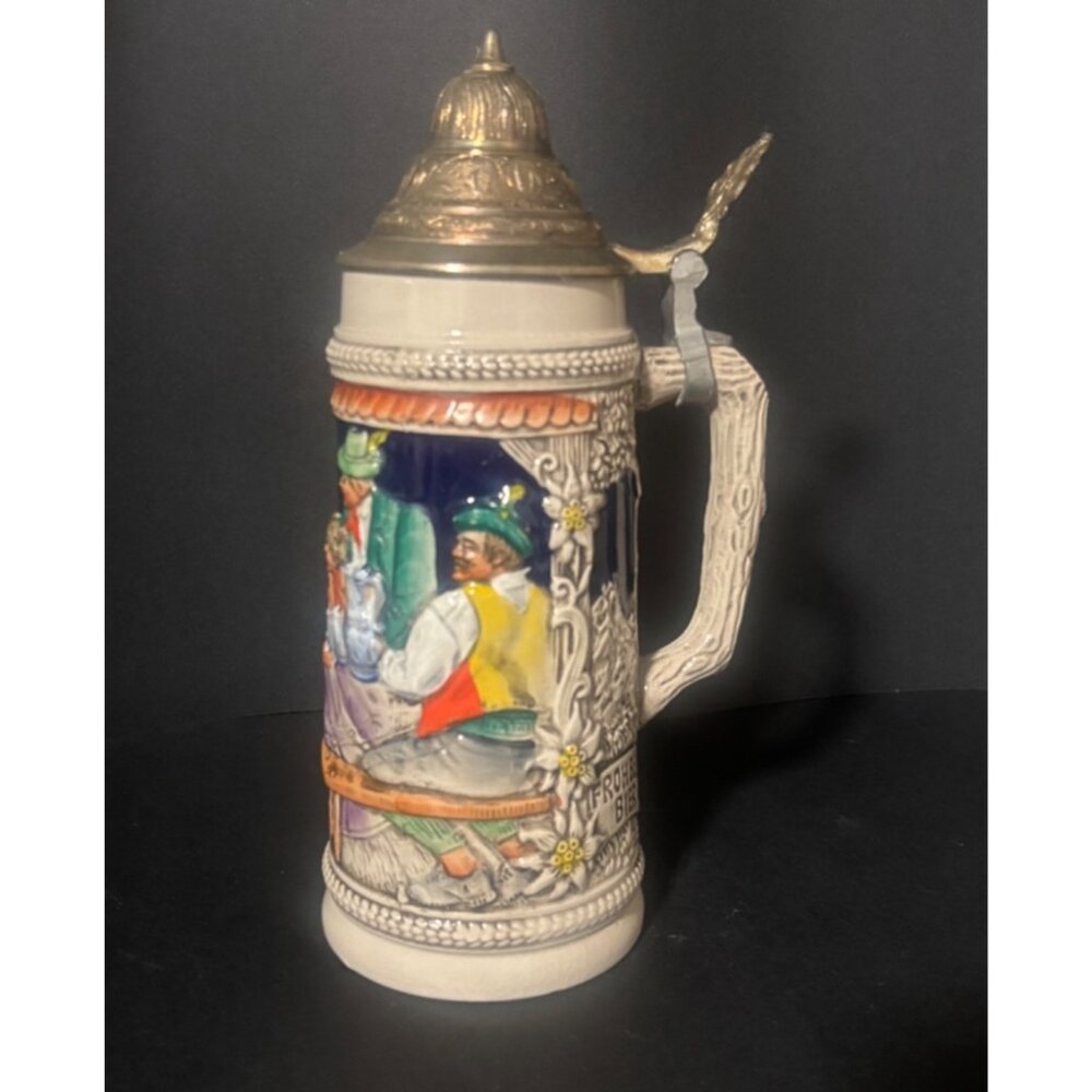 Vintage 1990s Gerz German Ceramic Beer Stein With Pewter Lid Gerz W Germany